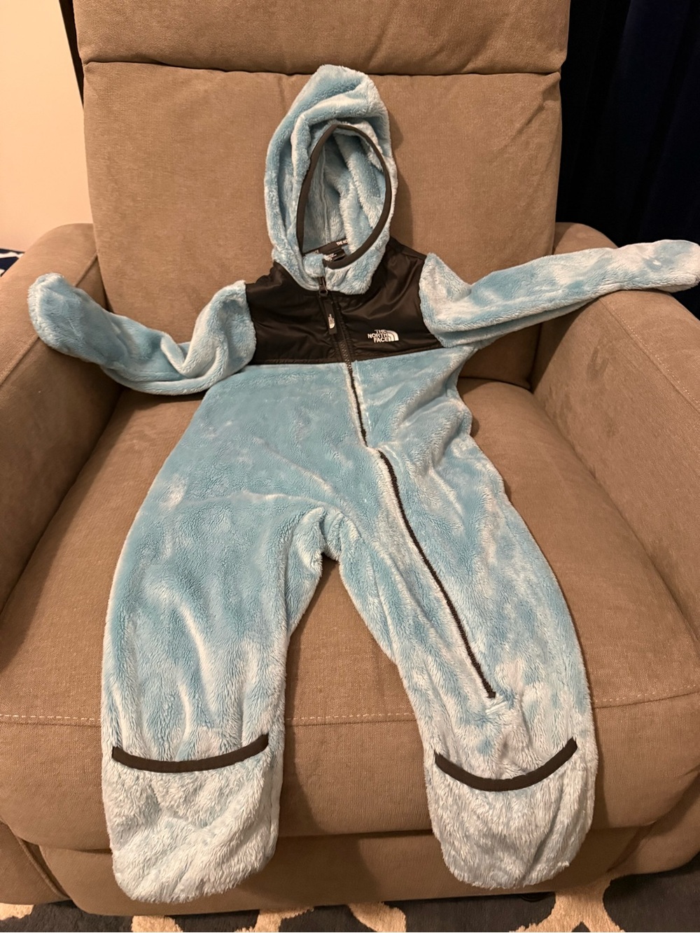 The North Face Light Blue Fleece Hooded One-Piece